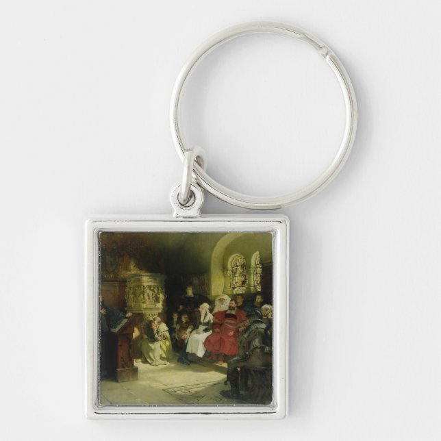 Luther Preaches using his Bible Translation Keychain (Front)