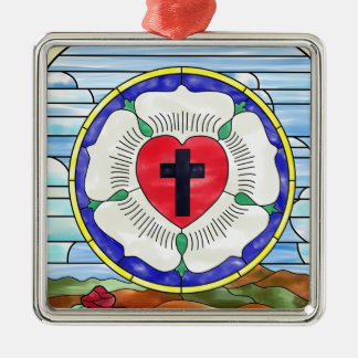 Luther Rose Stained Glass Window Metal Ornament