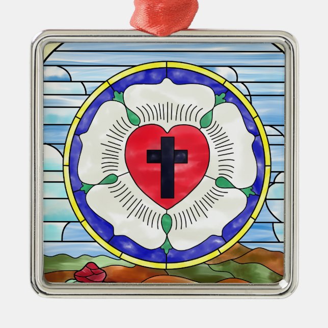 Luther Rose Stained Glass Window Metal Ornament (Front)