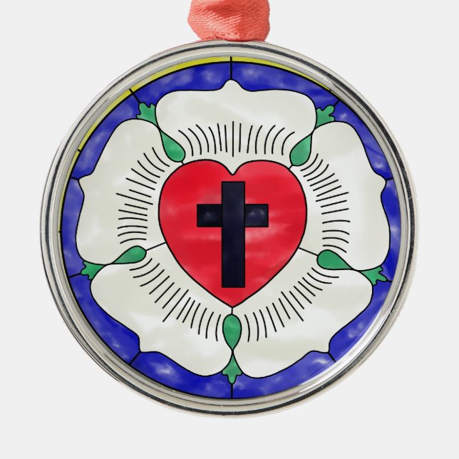 Luther Rose Stained Glass Window Metal Ornament (Front)