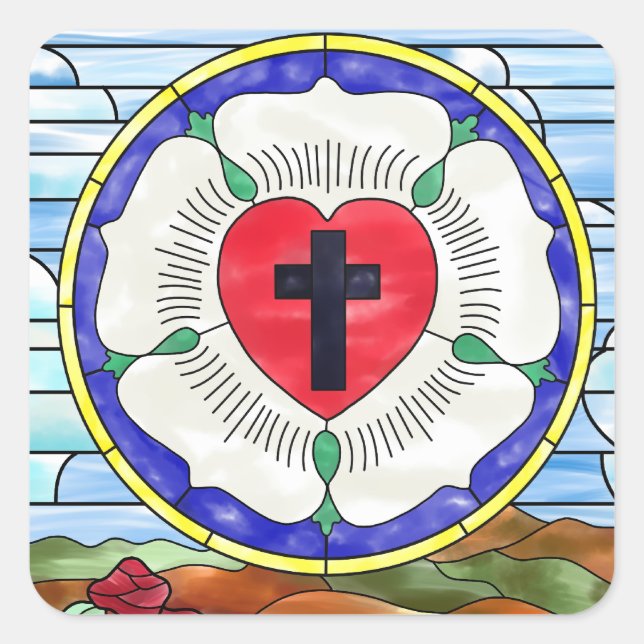 Luther Rose Stained Glass Window Square Sticker (Front)
