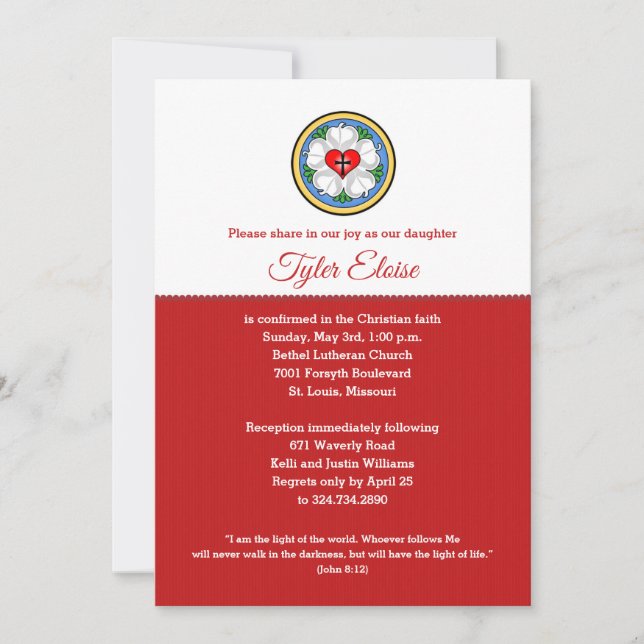 Luther's Rose Holy Cross Invitation Red (Front)