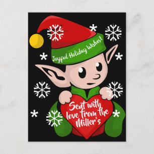 Lutin de Noël avec une image de carte postale vint