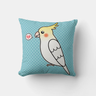 Lutino Cartoon Cockatiel Parrot Bird Love Throw Pillow