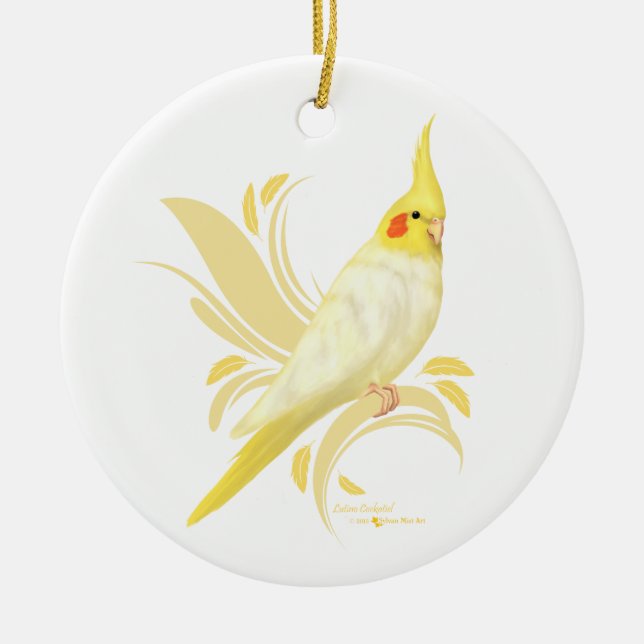 Lutino Cockatiel Ceramic Ornament (Front)
