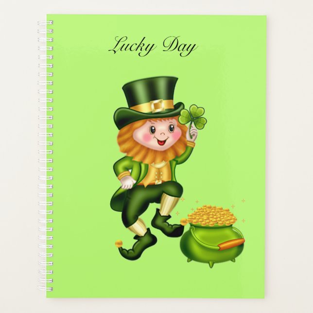Lutins mignons & pot d'or sur fond vert citron (Devant)