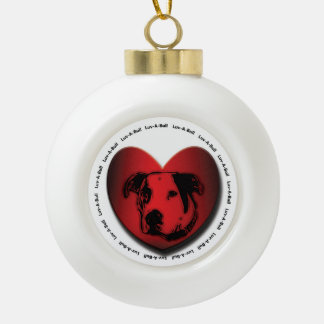 Luv-A-Bull American Bulldog Pit Bull Heart Ceramic Ball Christmas Ornament