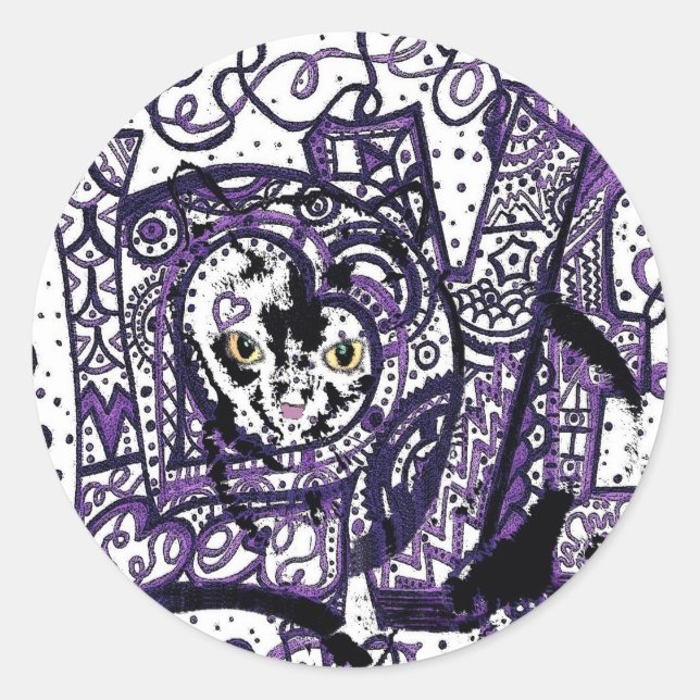 Luv Cat, custom cat design Classic Round Sticker (Front)