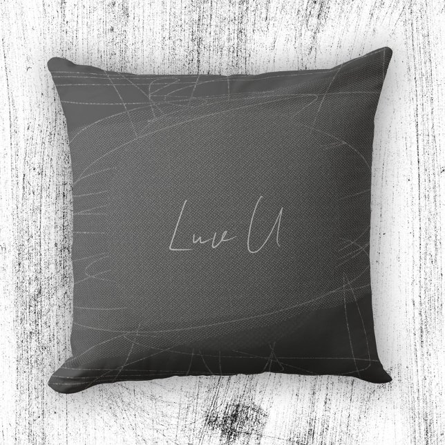Luv U - Grey Trendy Modern Scribbled Lines Throw Pillow (Luv U - Gray Trendy Modern Scribbled Lines Throw Pillow ©Susanne Sachers - Sunny Mind Design)