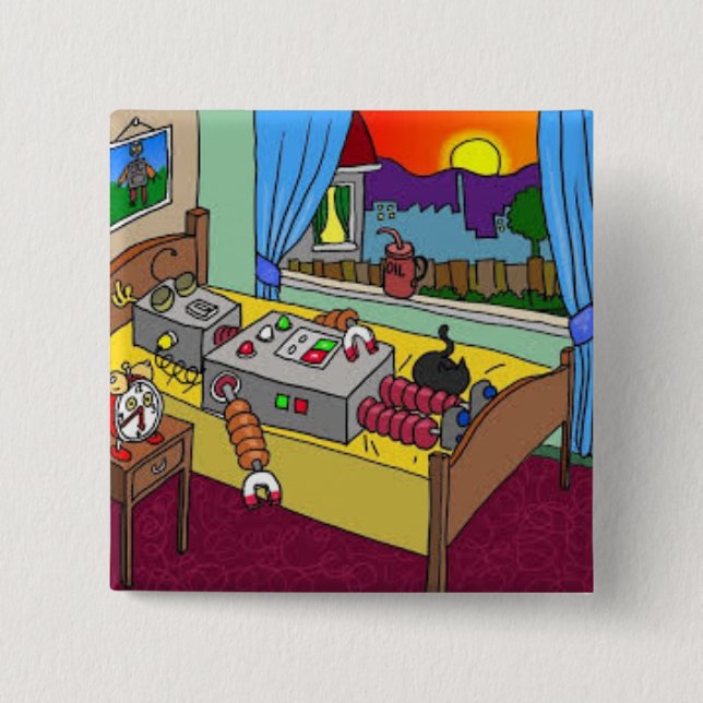 Luv U ❤️ Luv Me Robbie Robot Sleeping Square Badge 2 Inch Square Button (Front)