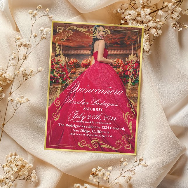 Lux and elegant Photo Quinceanera Gold Invitation (Creator Uploaded)