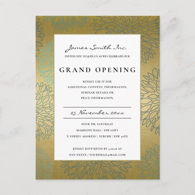 LUX BLUE GOLD DAHLIA FLORAL GRAND INVITATION D'OUV (Devant)