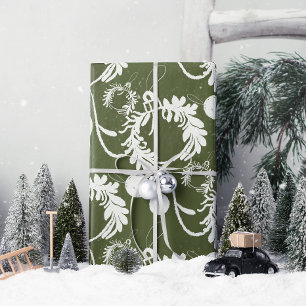 Lux Christmas Elegant Baubles on Green Wrapping Paper