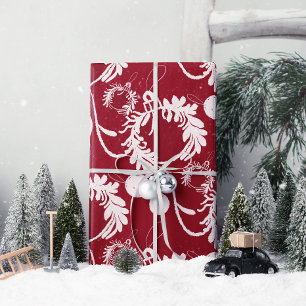 Lux Christmas Elegant Baubles on Red Wrapping Paper