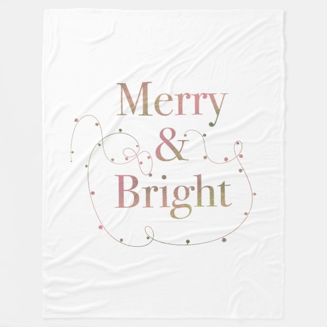 Lux Christmas Merry & Bright on White Fleece Blanket (Front)