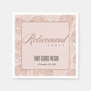 LUX ELEGANT BLUSH PINK ROSE GOLD FLORAL RETIREMENT NAPKIN