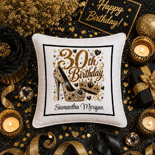 Lux Gold Black Confetti 30th Birthday Accent Pillo Throw Pillow