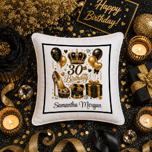 Lux Gold Black Glitter 30th Birthday Pillow