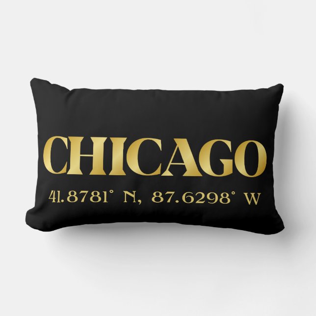 Lux Gold Chicago Latitude & Longitude  Lumbar Pillow (Front)