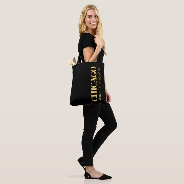 Lux Gold Chicago Latitude & Longitude   Tote Bag (On Model)