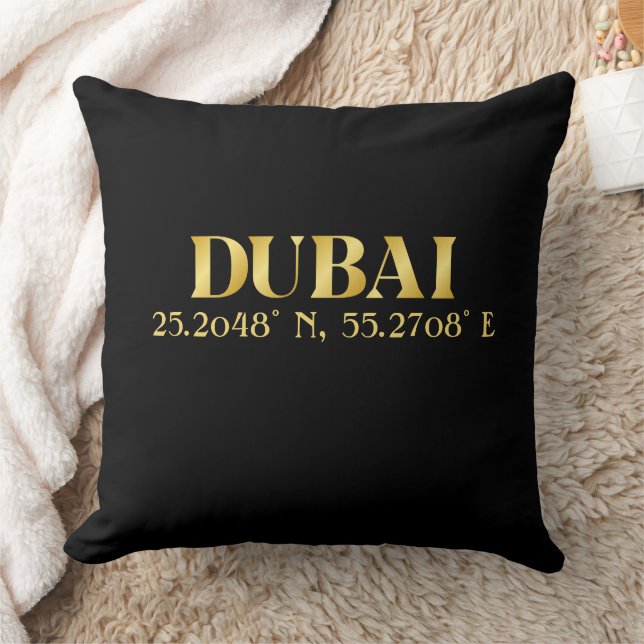 Lux Gold Dubai Latitude & Longitude Throw Pillow (Blanket)