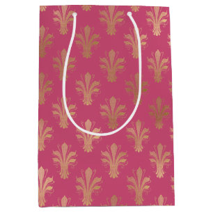 Lux Gold Fleur de Lis and Raspberry Sorbet Medium Gift Bag