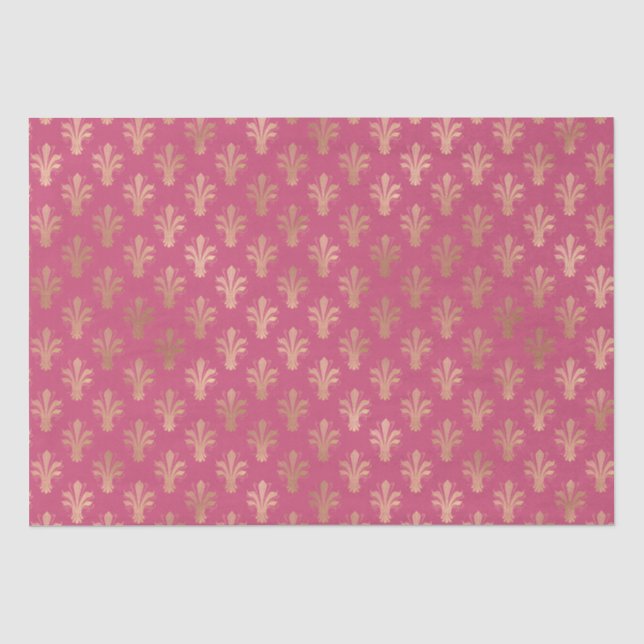 Lux Gold Fleur de Lis and Raspberry Sorbet  Tissue Paper (Front)