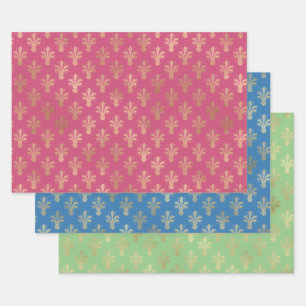 Lux Gold Fleur de Lis and Trendy 2021 Colours  Wrapping Paper Sheet