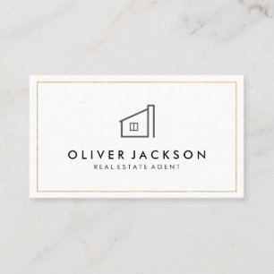 Lux Gold Foil Real Estate White Grey Business Card
