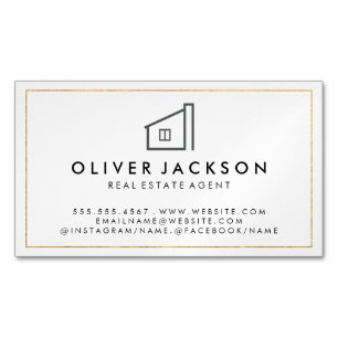 Lux Gold Foil Real Estate White Grey Magnetic Business Card