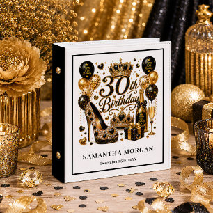 Lux Gold Glitter Black 30th Birthday Ring Binder
