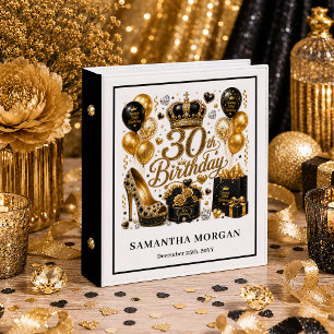 Lux Gold Glitter Black Thirty Birthday Ring Binder