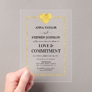 Lux Gold Heart Love & Commitment Ceremony Acrylic Invitations