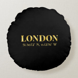 Lux Gold London Latitude & Longitude  Round Pillow