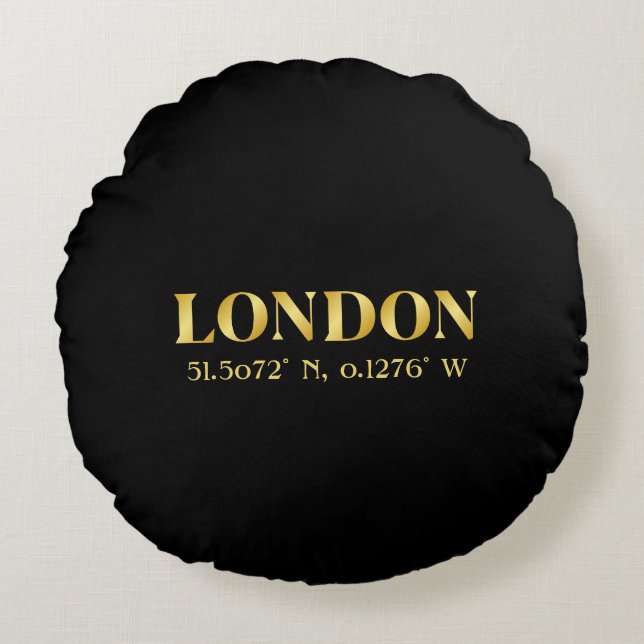 Lux Gold London Latitude & Longitude  Round Pillow (Front)