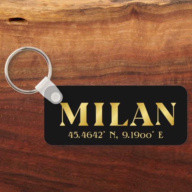 Lux Gold Milan Latitude & Longitude Black  Keychain (Back)