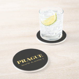 Lux Gold Prague Latitude & Longitude Coaster