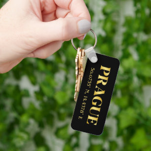 Lux Gold Prague Latitude & Longitude Keychain