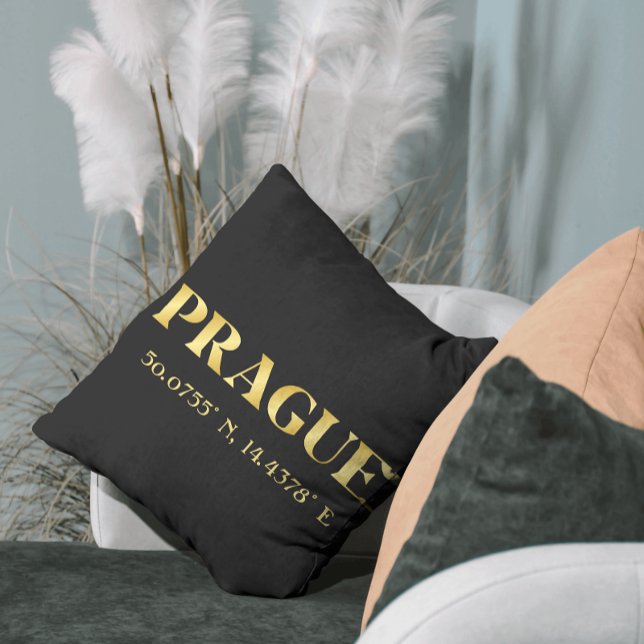 Lux Gold Prague Latitude & Longitude  Throw Pillow (Creator Uploaded)
