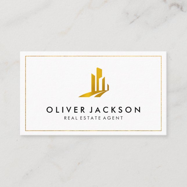 Lux Gold Real Estate White Grey Business Card (Front)