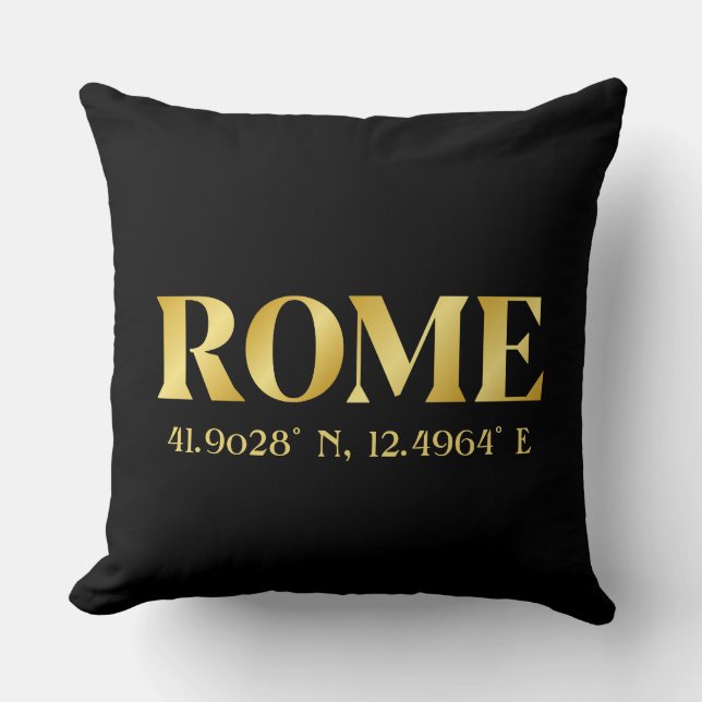 Lux Gold Rome Latitude & Longitude  Throw Pillow (Front)