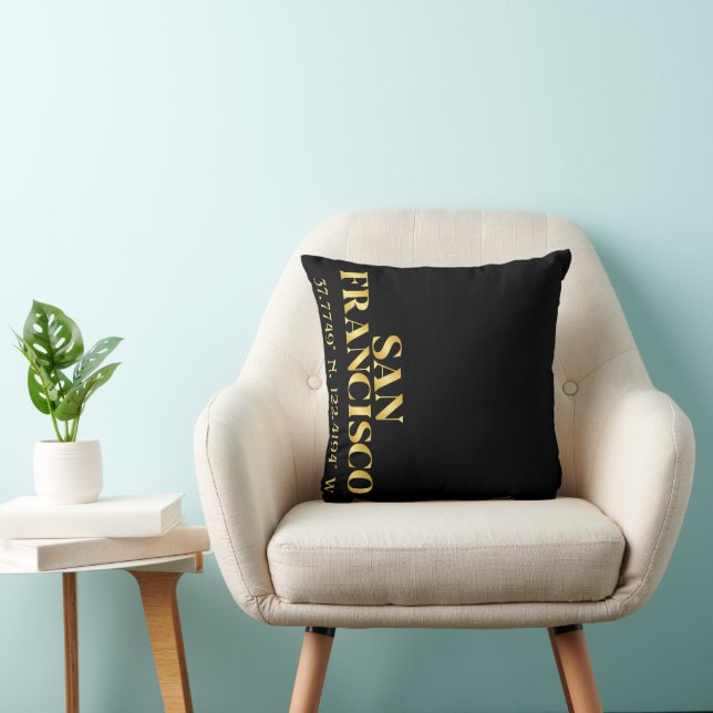 Lux Gold San Francisco Latitude & Longitude  Throw Pillow (Chair)