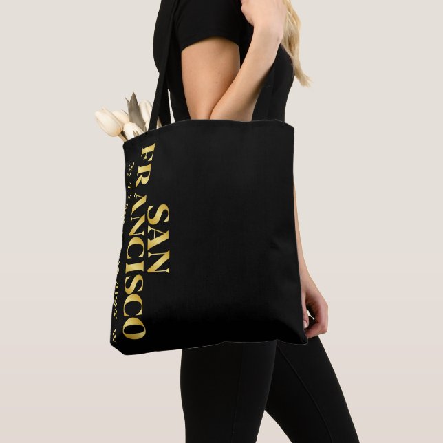 Lux Gold San Francisco Latitude & Longitude   Tote Bag (Close Up)