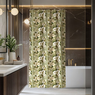 Lux Green Shower Curtain Gold Foliage Accent