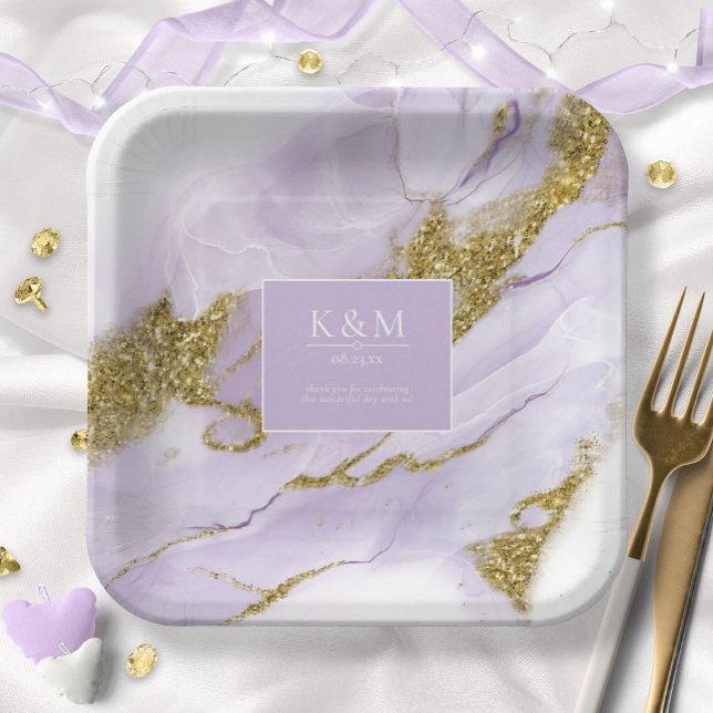 Lux Ink Lavender Abstract Wht ID990 Paper Plate (Creator Uploaded)