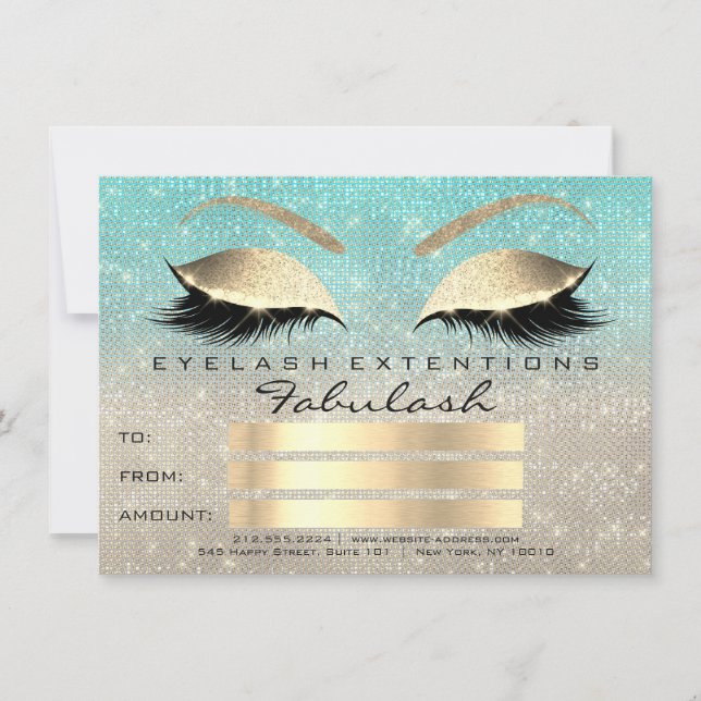 Lux Lashes Blue Ivory Gold Makeup Certificate Gift (Front)
