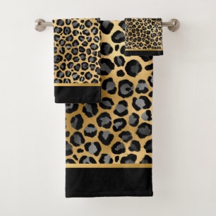 LUX LEOPARD BLACK GOLD BATHROOM TOWEL SET
