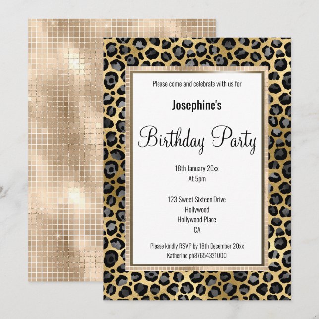 LUX LEOPARD CHAMPAGNE ANNIVERSAIRE INVITATION (Devant / Derrière)