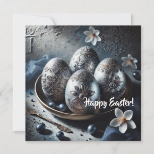 Lux navy and silver rustic eggs greeting card