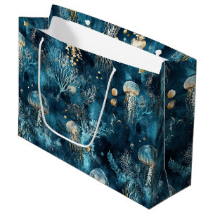 Lux Ocean Jellyfish & Coral Gold Pattern (2) Large Gift Bag